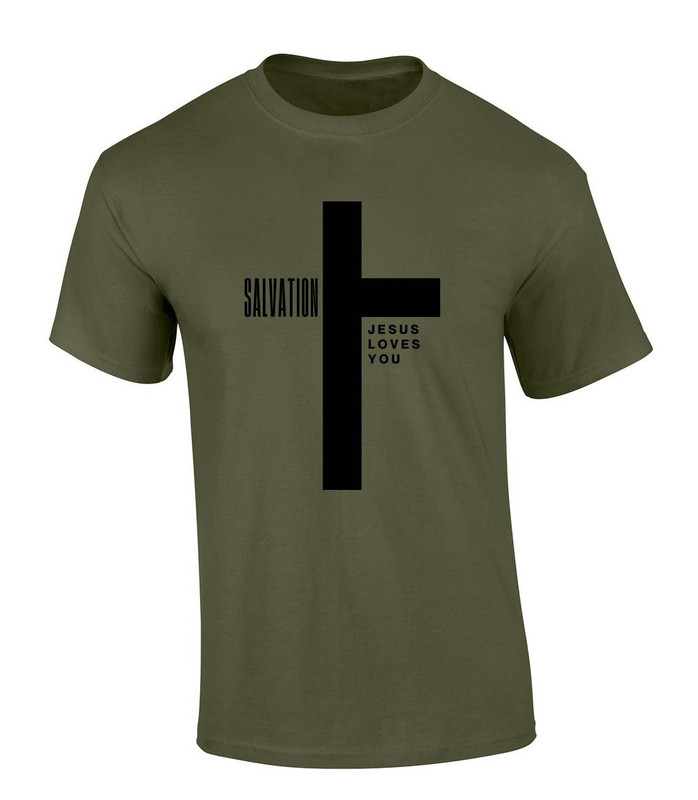 Salvation, Jesus Loves You cross graphic tee design.