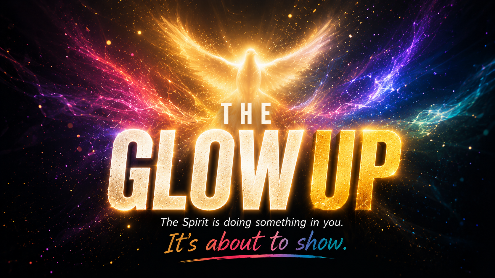 The Glow Up spirit-and-glow title treatment in warm foil lettering.