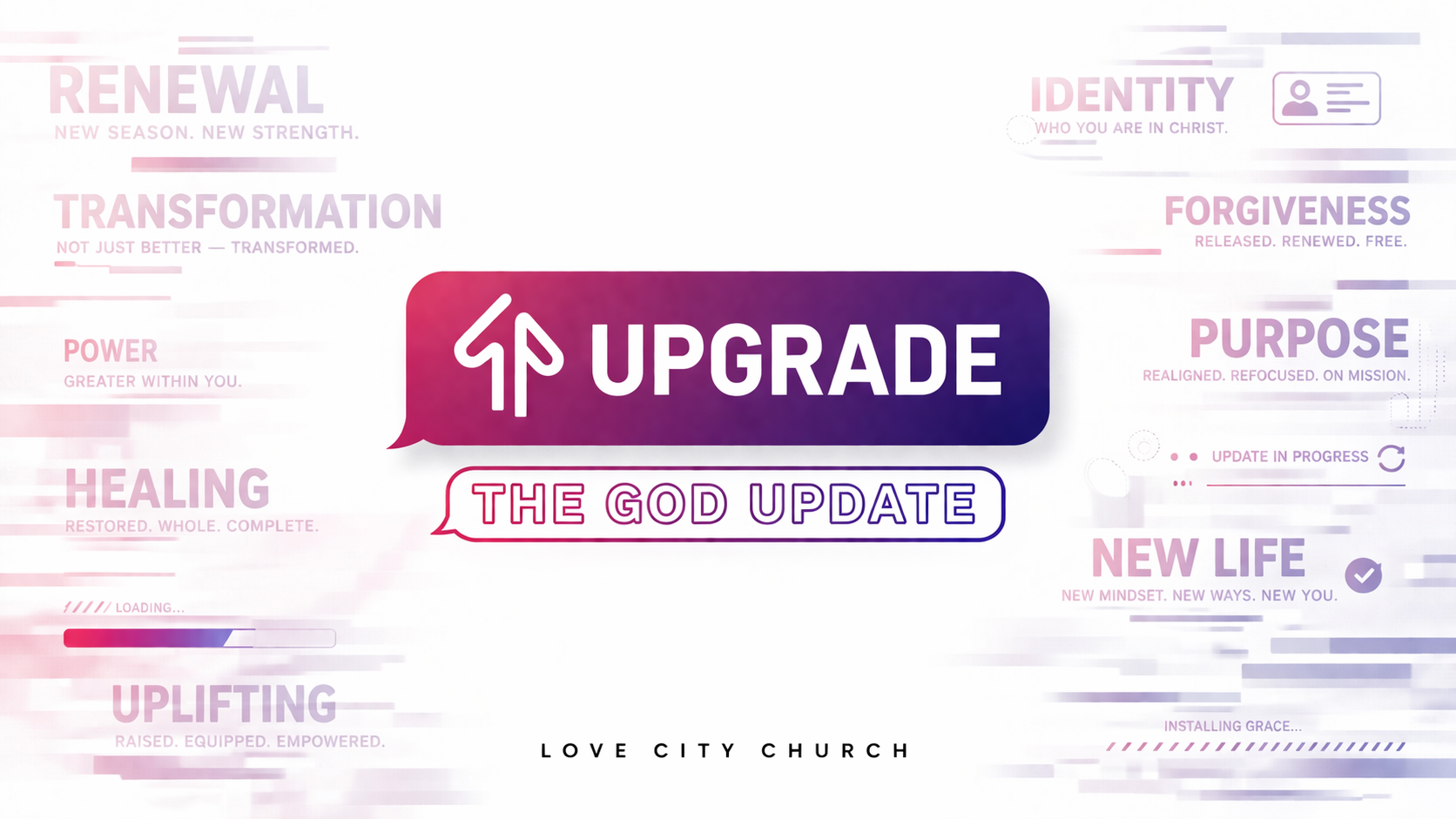 The God Update glitch-styled sermon series identity artwork.